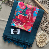 Rama Handloom Khadi Cotton Saree With Multi Colour Print Blouse